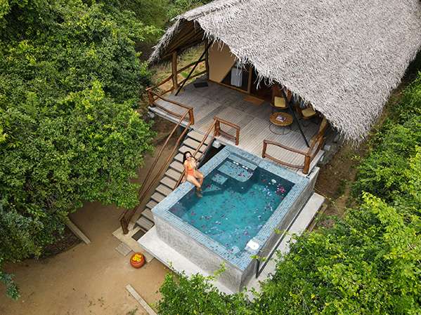 Thamaravila chalet swimming pool aerial view